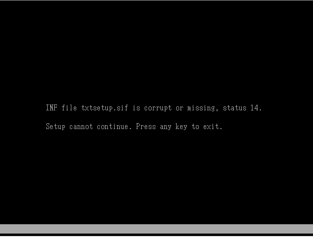 inf file txtsetup.sif is corrupt or missing status 18